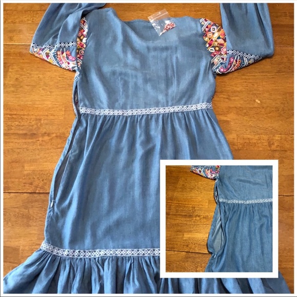 Boston Proper Gorgeous Beaded Chambray Dress 0 - Picture 7 of 16